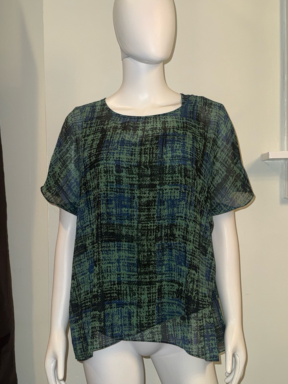 CAbi Green & Blue Short Sleeve Printed Top and Tank Set